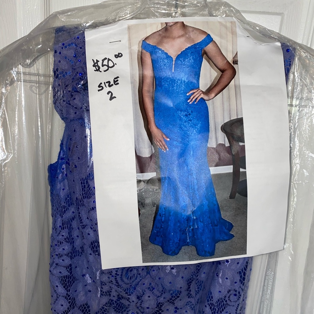Blue Lacey Prom Dress